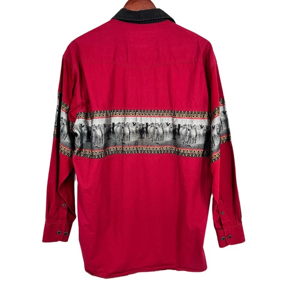 Rodeo West Mens Sz Large Vintage 90s Western Texas Button Down Shirt Top Ranch - Picture 11 of 11